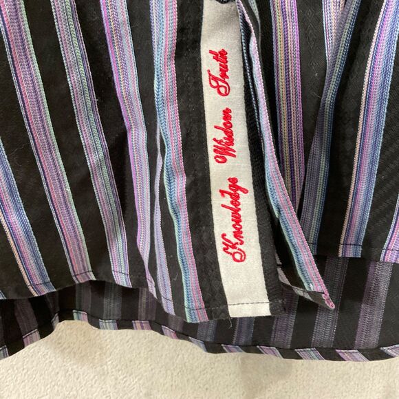 Robert Graham Flip Cuff strip Shirt Men's Large Paisley Long Sleeve Black Purple - Picture 3 of 16